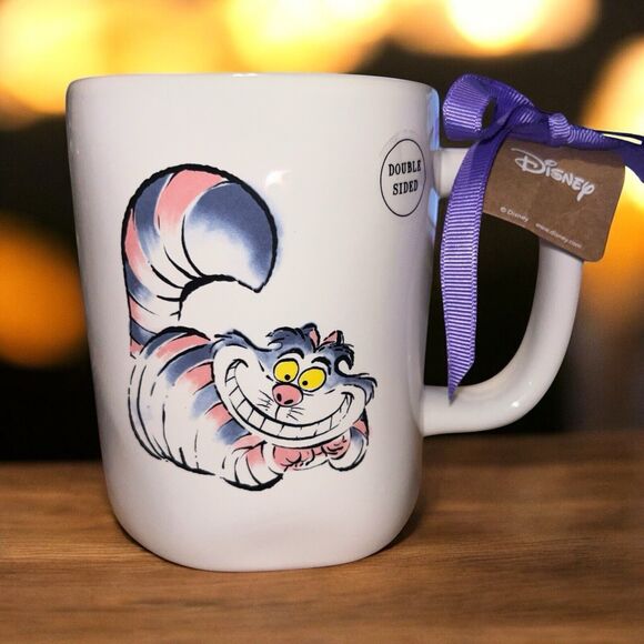 Rae Dunn Disney Cheshire Cat “How Curious” Alice In Wonderland Double-Sided Mug - Picture 1 of 4